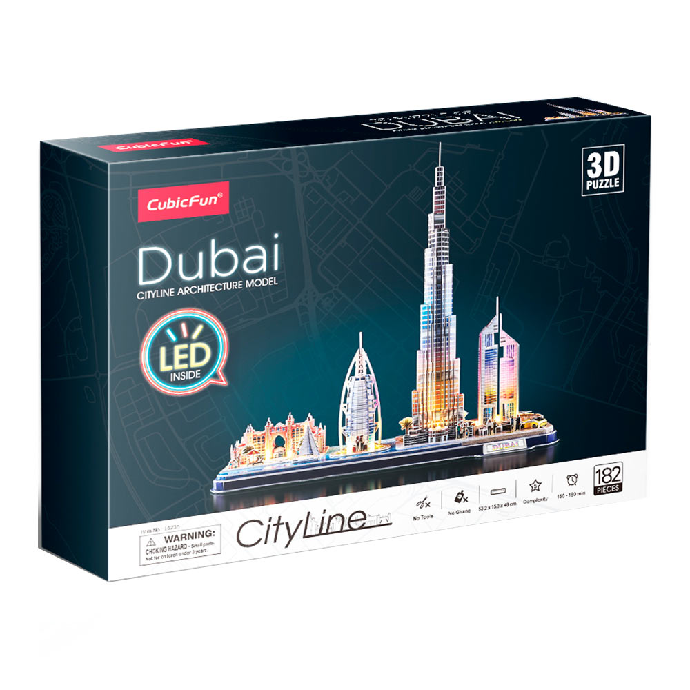 Трехмерная головоломка-конструктор CubicFun City Line с LED подсветкой Дубай (L523h)