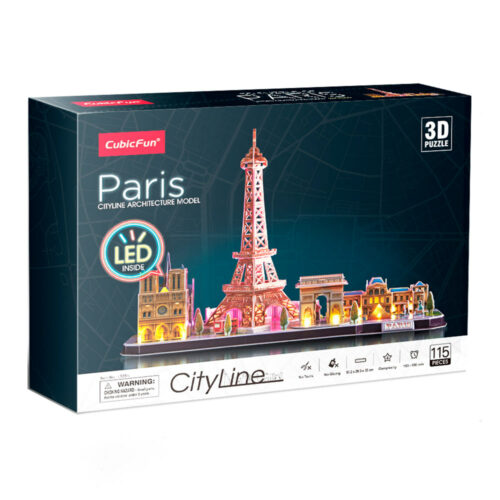 Трехмерная головоломка-конструктор CubicFun City Line с LED подсветкой Париж (L525h)