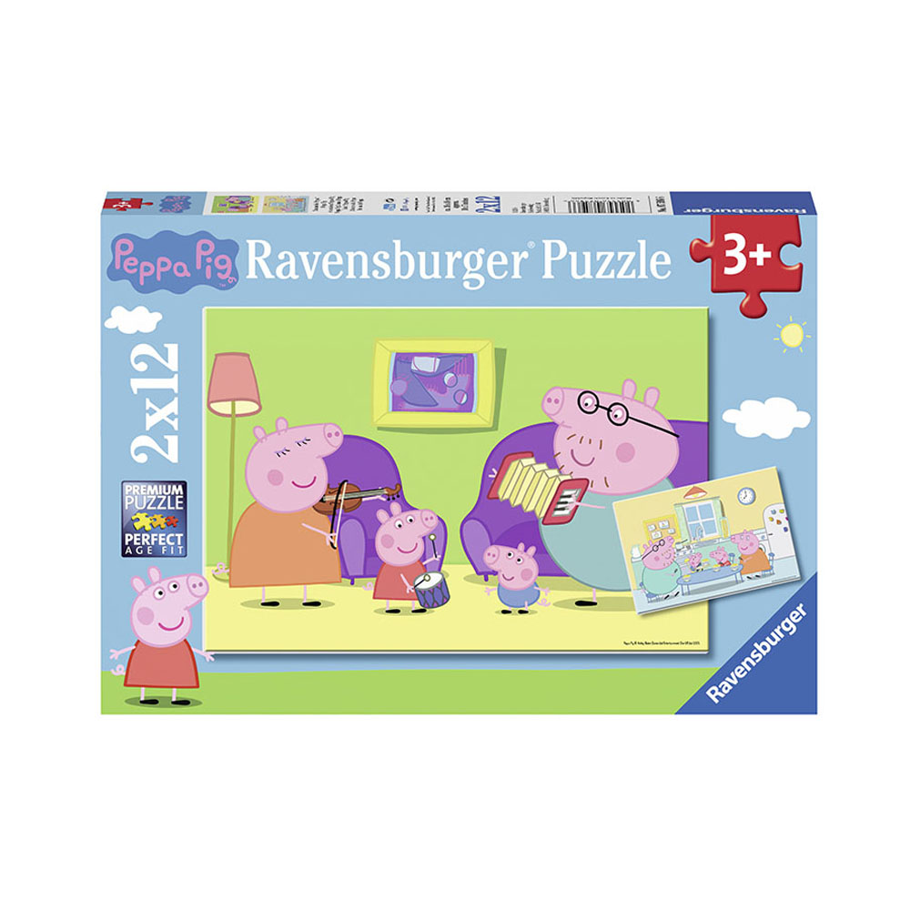 Пазл Ravensburger Свинка Пеппа музика і сніданок, 2 пазли по 12 (7596)