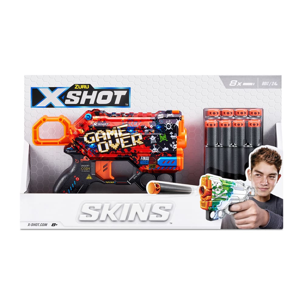 Скорострельный бластер X-SHOT Skins Menace Game Over (8 патронов) (36515B)