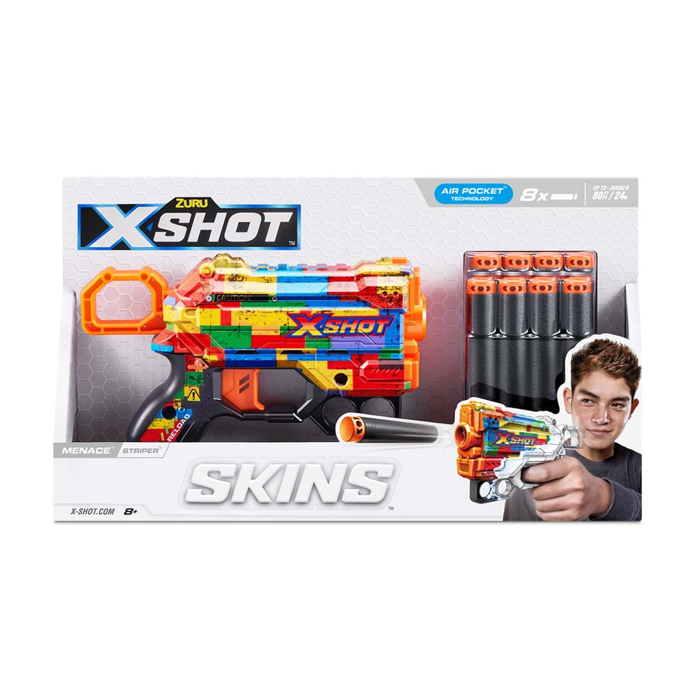 Rapid-fire blaster X-SHOT Skins Menace Striper (8 cartridges) (36515N)