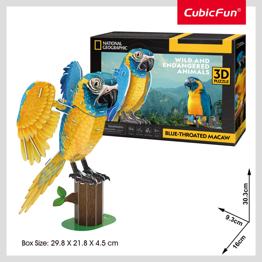 Cubic Fun Трехмерная головоломка-конструктор серии Исчезающие животные «Попугай Ара» (DS1097h)