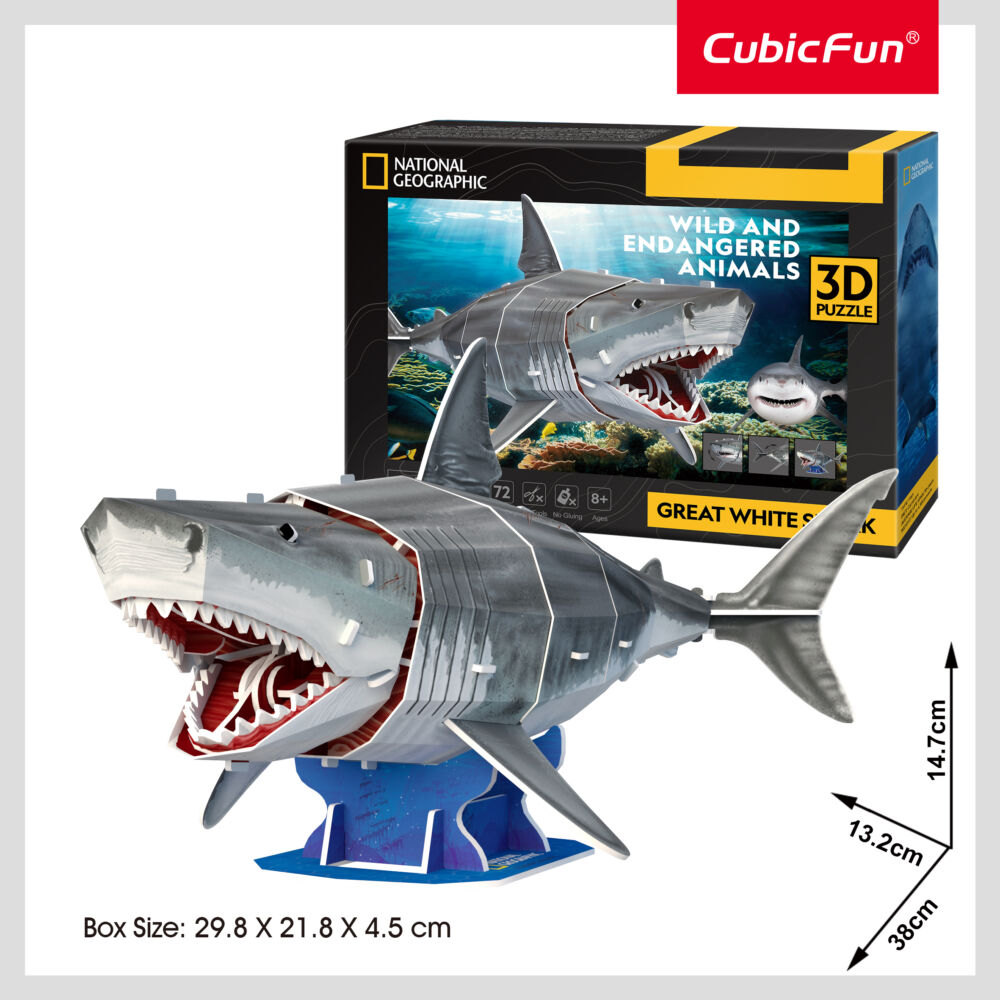 Cubic Fun Тривимірна головоломка-конструктор серії Зникаючі тварини &#8220;Велика біла акула&#8221; (DS1098h)