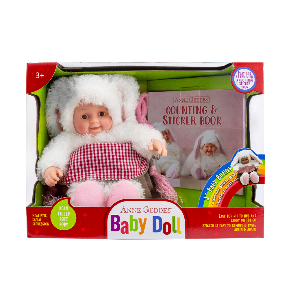 Anne Geddes Little Bunny Doll with bag and stickers, 23 cm (21072)
