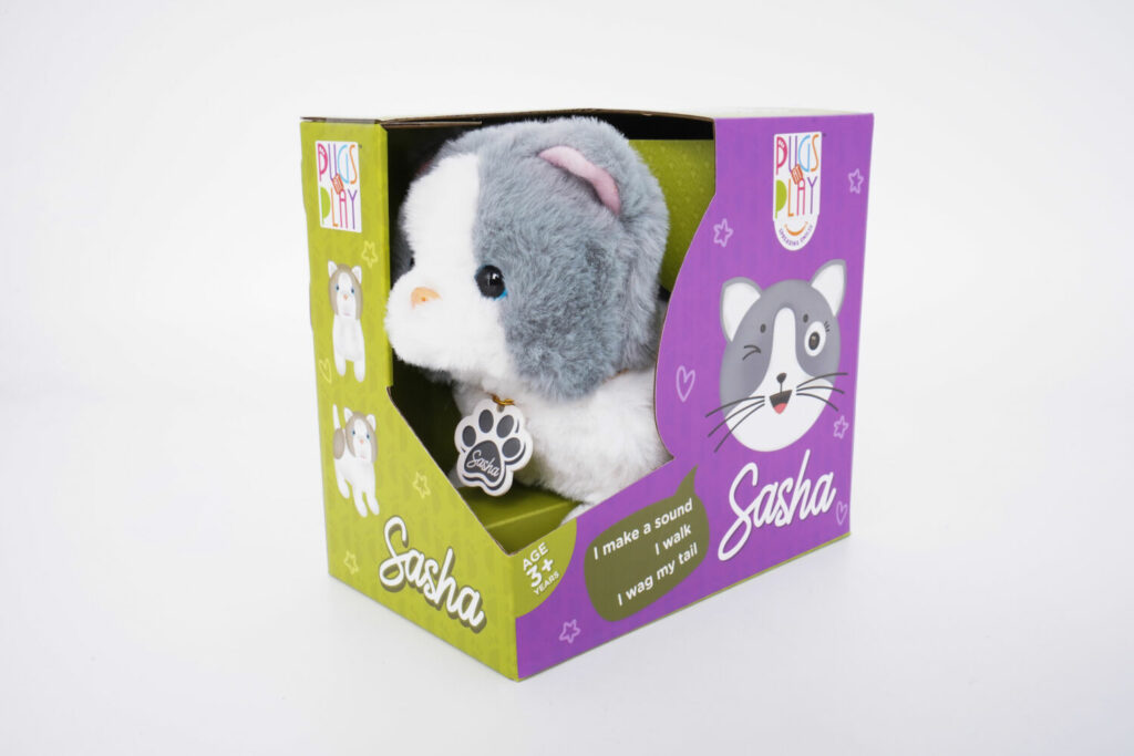 Pugs at Play Interactive Toy Gray and white kitten “SASHA” (ST-PAP08)